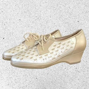 Fazan Two Tone Oxford Wedge Heel All Leather Spectator Shoes Women’s Sz. 7